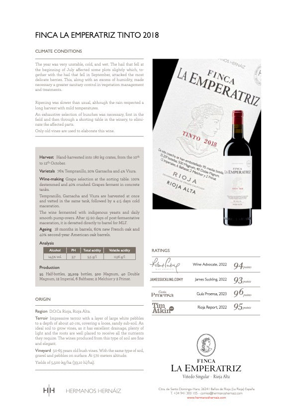 Viñedos Hermanos Hernáiz Finca La Emperatriz Gran Vino Tinto 2018