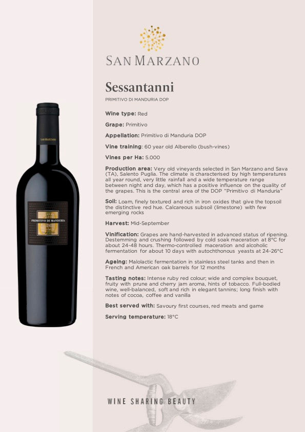 San Marzano 60 Sessantanni Old Vines Primitivo di Manduria 2020